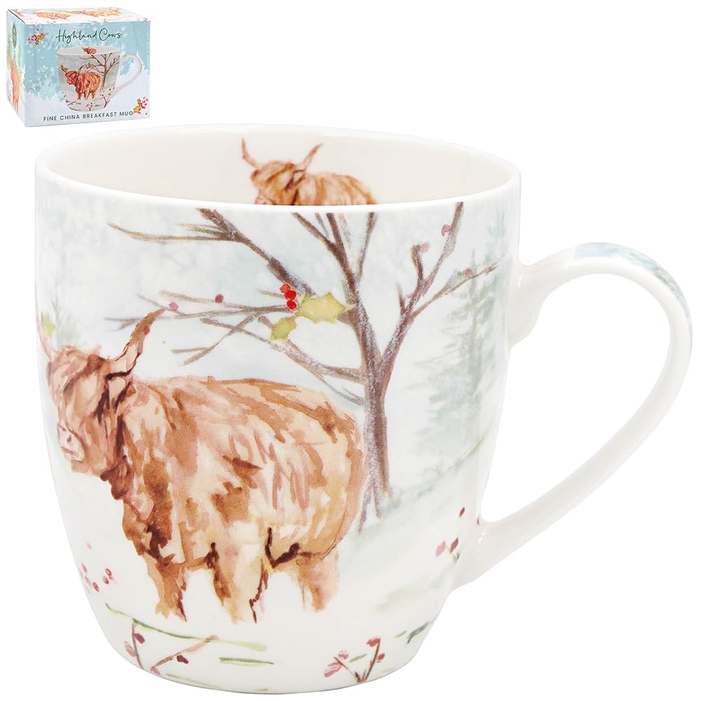 The Leonardo Collection Highland Cow Breakfast Mug for Hot Drinks | Reusable Fine China Coffee Cups for Kitchen & Home | Printed Tea Mugs for Every Occasion | Durable Cup for All Types of Beverages