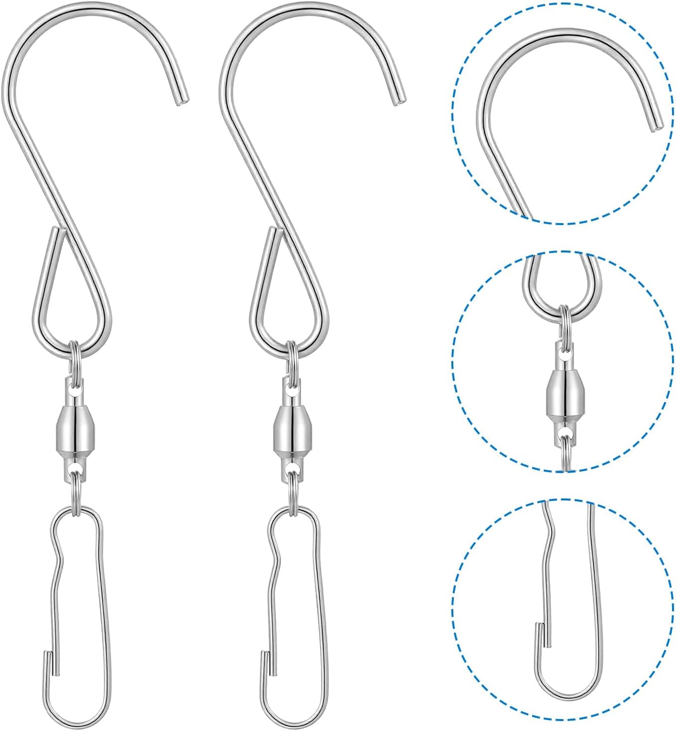 20PCS Swivel Hooks for Hanging Wind Spinners, Stainless Steel 360 Degree Wind Chime Swivel Clip for Bird Feeder Hooks, Heavy Duty Ornament Spinner Plant Hanger Hook(Silver) image 4
