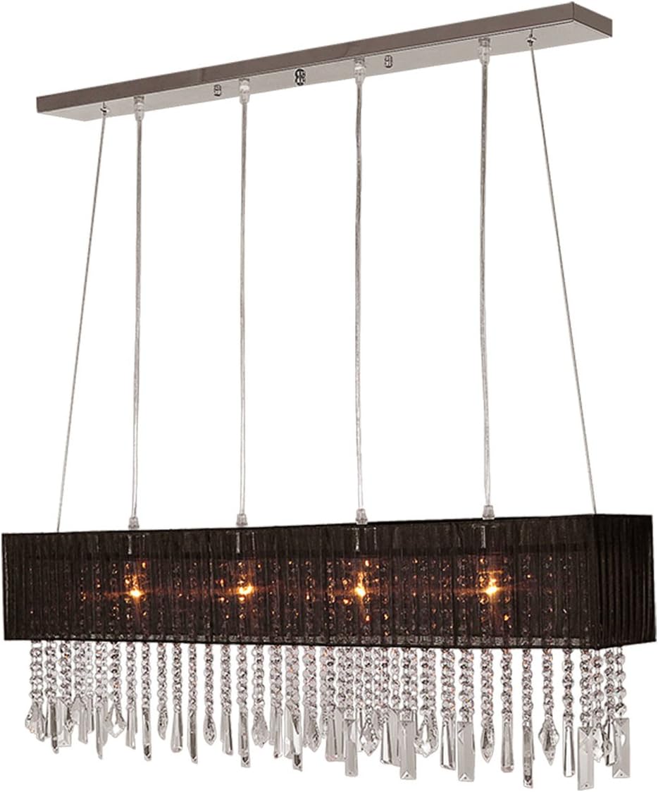 FEEKENBU Modern 4 Lights Rectangle Crystal Pendant Light Chandelier Fixtures with Black Lamp Shade