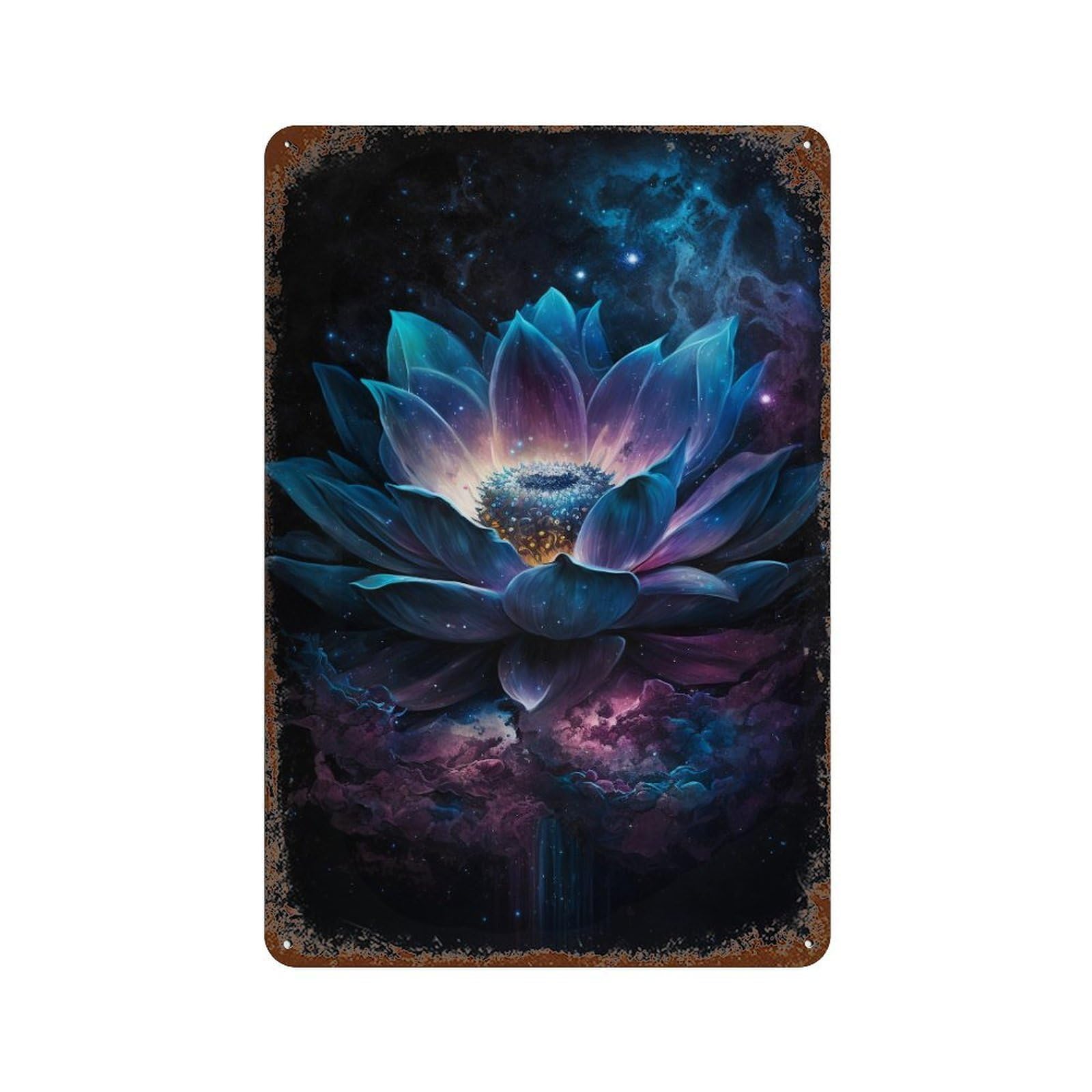 Rust Effect Cosmic Lotus Bloom-11 Rusty Metal Tin Sign 11.8"x7.9", Old School Wall Decor for Basement, Hobby Room And Garage Decor