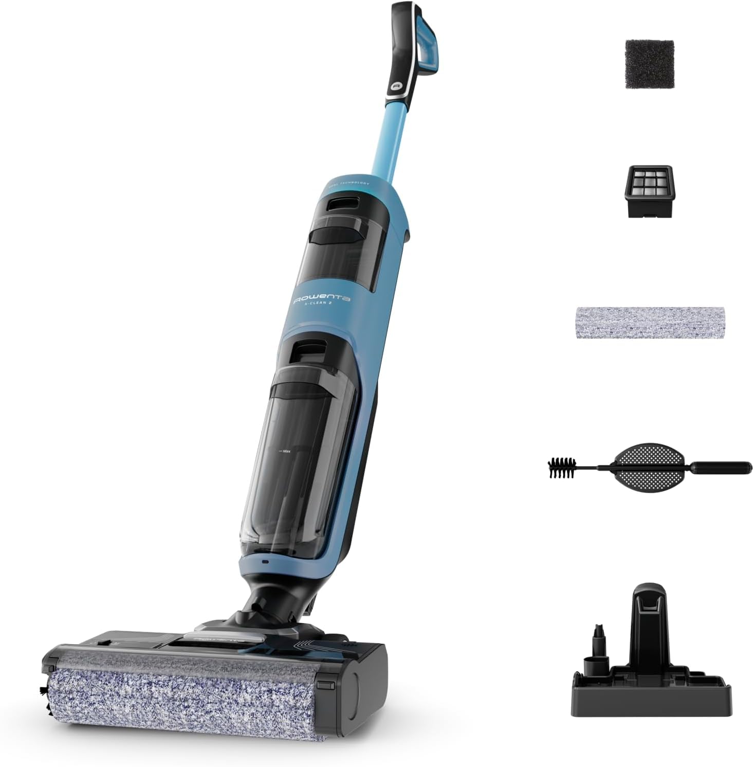 Rowenta X-Clean 2, Fregona Eléctrica Sin Cable con Tecnología Wet & Dry, Autolimpieza, Aspira y friega, Modos Eco/MAX, Ligera, Limpieza de Bordes, Azul Aqua, GZ2271E0