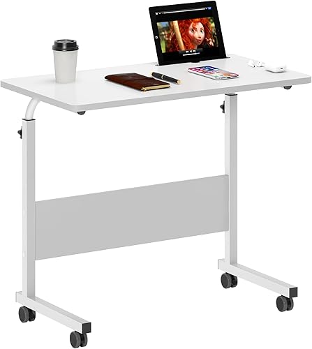 soges Soporte rodante para laptop, carrito de escritorio ajustable en altura, mesa auxiliar de sofá móvil de 31.5 pulgadas con ranura para tableta,