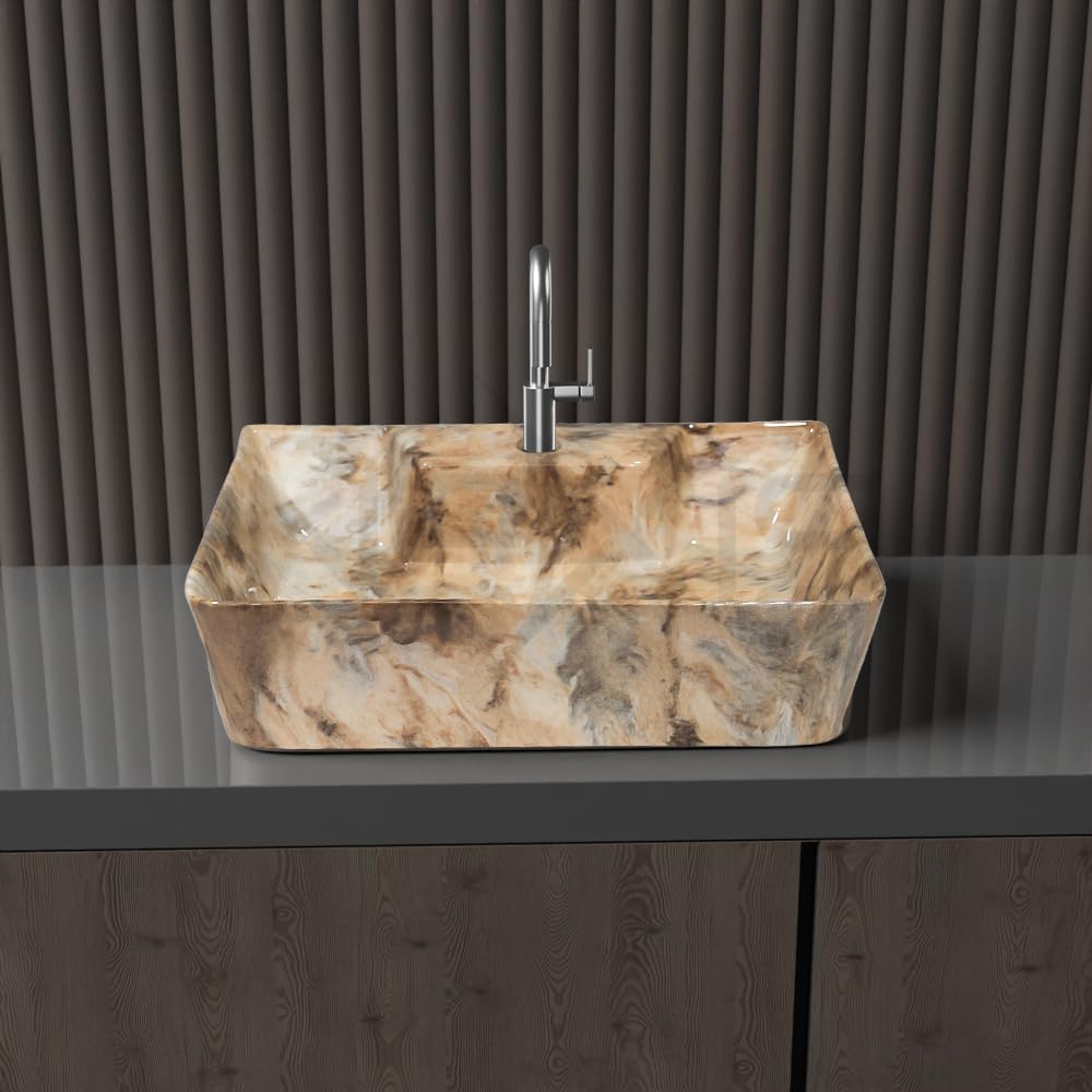 NEXIS Designer Ceramic Table Top Wash Basin For Bathroom | Wall Hung Washbasin | Wall Mounted Bathroom Sink | Wash Basin For Restaurant, Hotel (16 x 12 x 5 Inch) 1