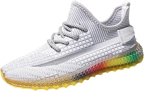 SHE White Herren Regenbogen Gelee Sohle Sportschuhe Laufschuhe Fitness StraAYenlaufschuhe Sneaker Atmungsaktiv Rutschfeste Mode Freizeitschuhe 39-44