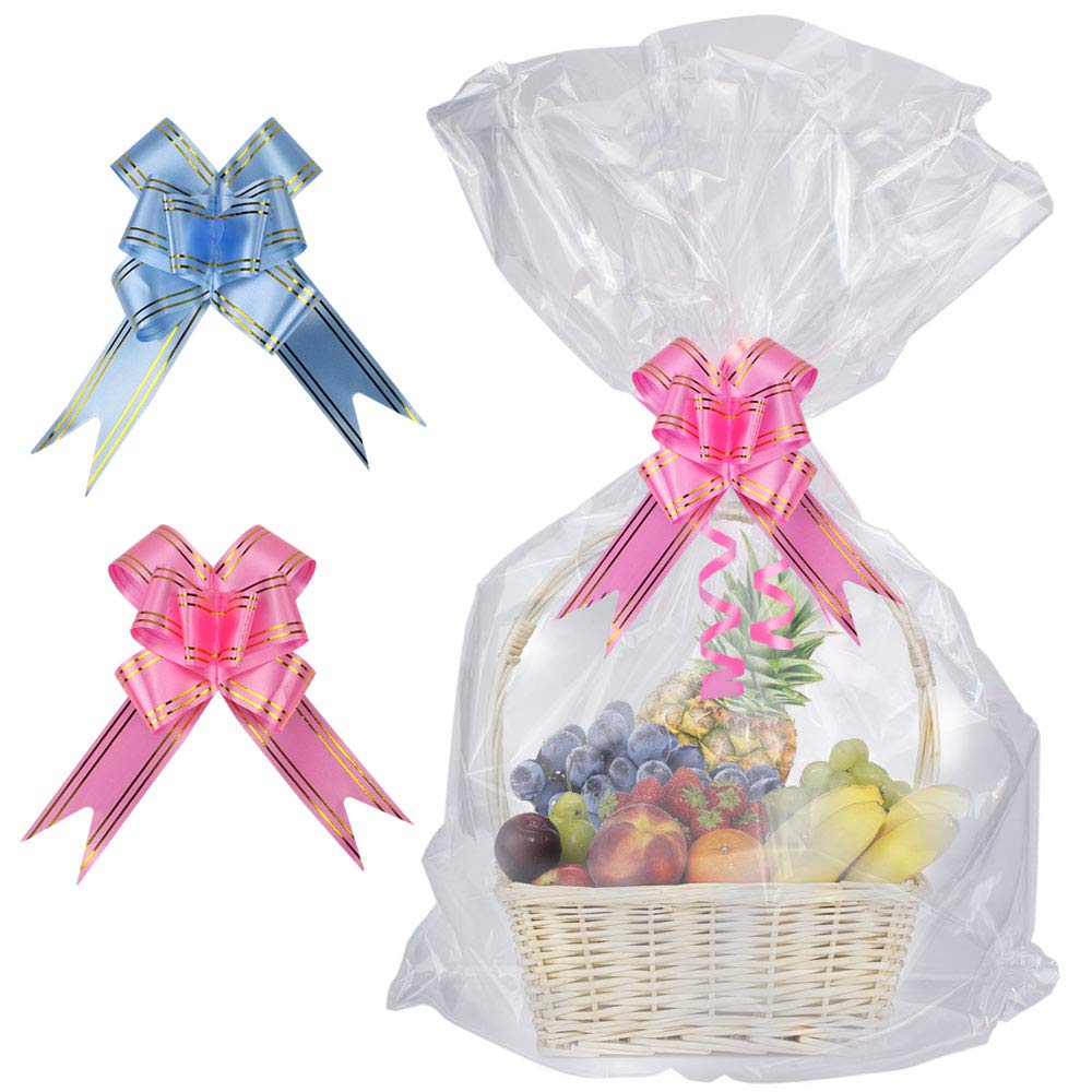 SelfTek Lot De 30 Sacs Cellophane Pour Paniers Cadeaux - 3 Tailles Avec 30 Nœuds - Emballage Transparent