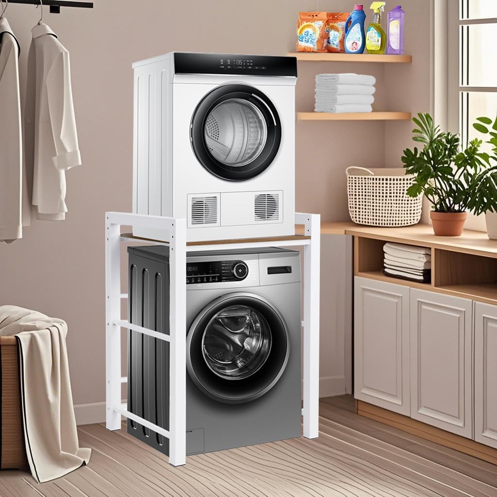 Over Washer and Dryer Shelves, Washer Dryer Stacking Rack Stand with 3 Adjustable Height, Over the Washer and Dryer Storage Shelf Load Capacity 661lb, Washing Machine Shelf for Laundry Room Bathroom