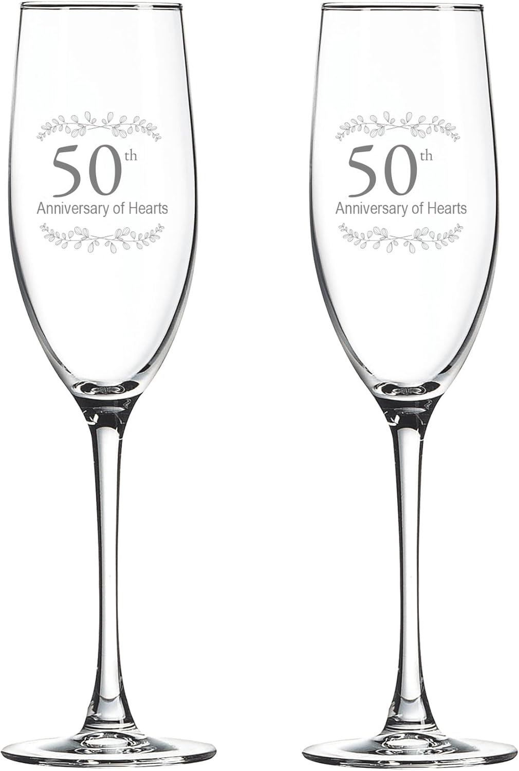 Set of 2, Wedding Anniversary Glasses, 45th Wedding Anniversary of Hearts 8 Oz Laser Engraved Clear Custom Crafted Elegant Champagne Flute Premium Glass Crystal