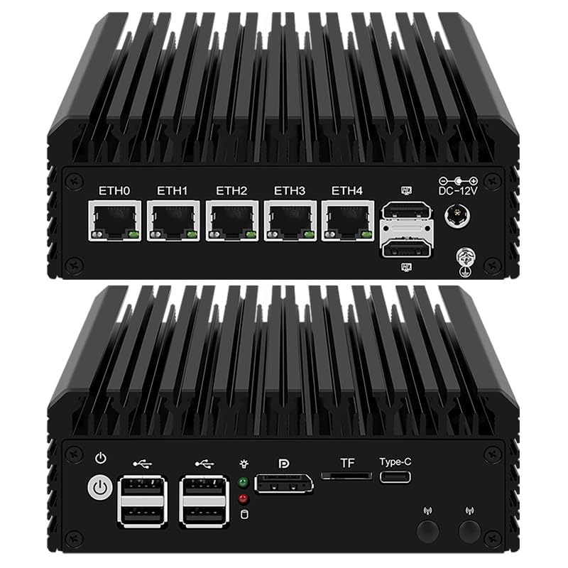 Image of Firewall Micro Appliance Inter N100 Quad Core Mini PC Firewall, 5 Inter i226 2.5Gbe NIC Ports Support AES-NI Soft Router PC VPN Barebone, 8GB DDR5 RAM 128GB SSD