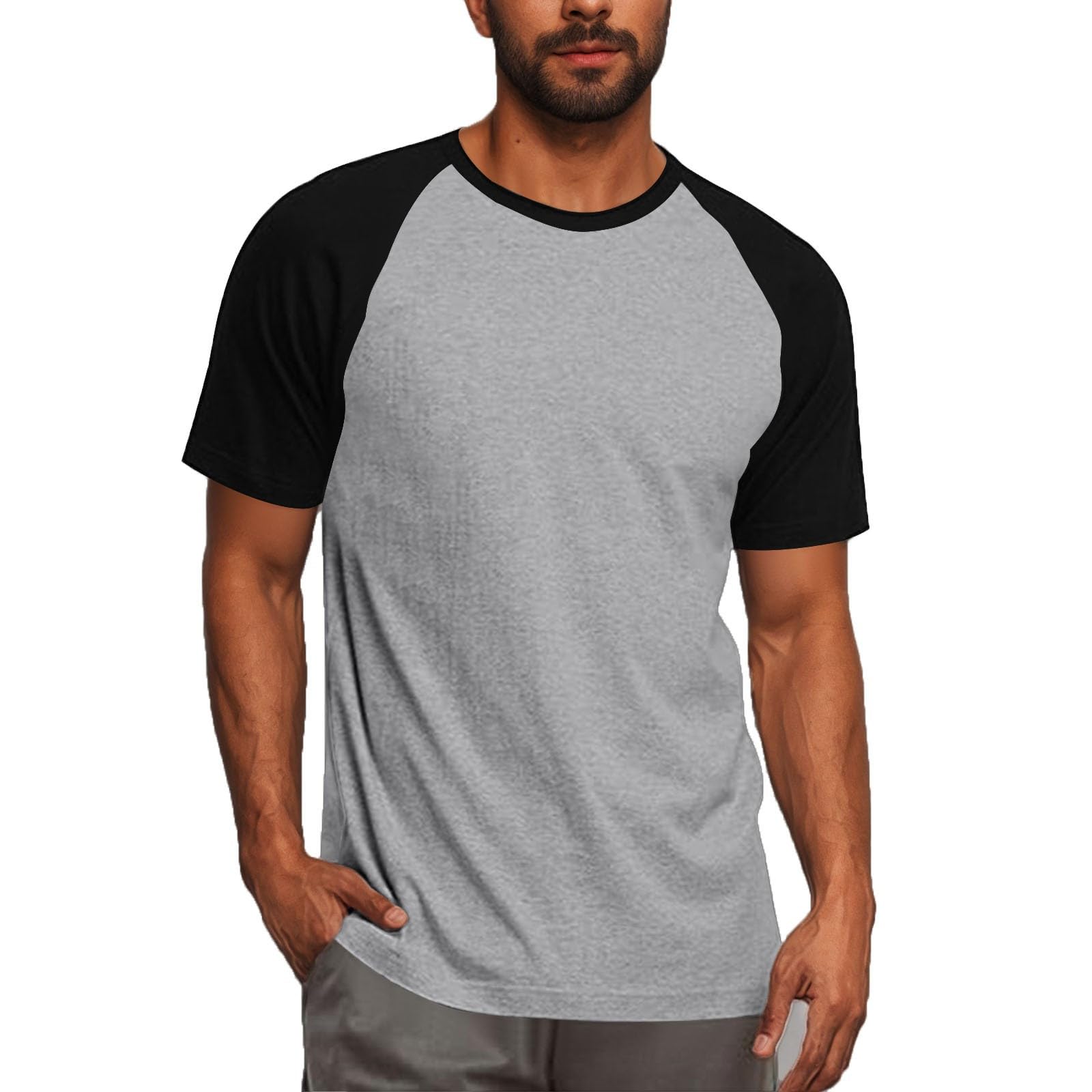 Casual Color Block Tee for Men Round Neck Short Sleeve Summer Tops 2025 Fashion Trendy Athletic T Shirts
