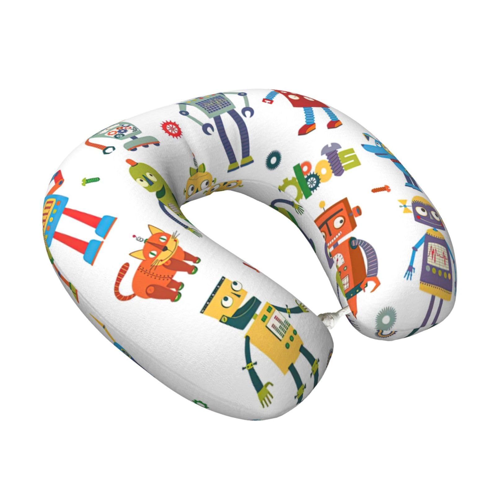 Yyoretp Cute Cartoon Robots Print Travel Pillow Pure Memory Foam Neck Pillows Portable Headrest for Airplane