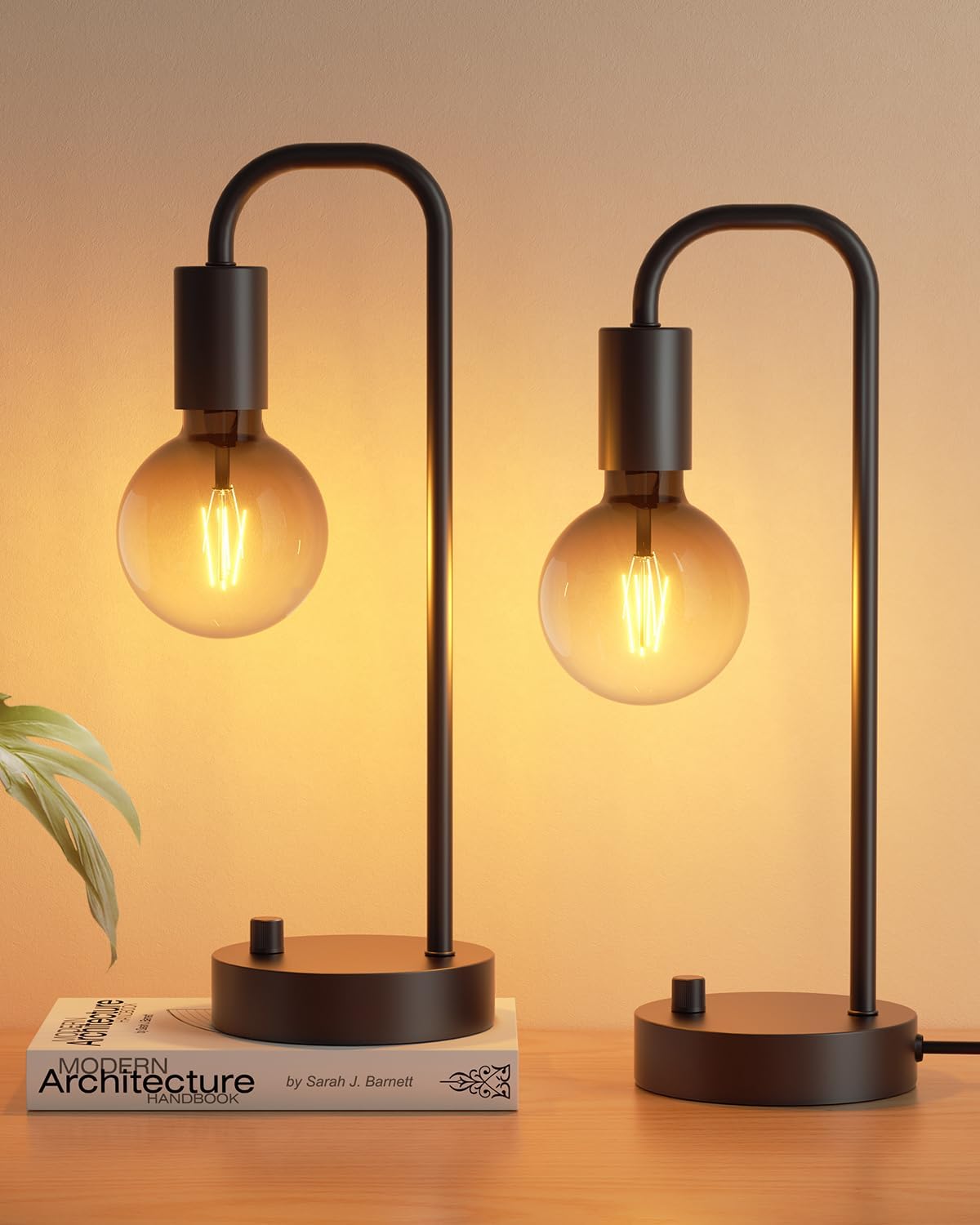 ONEWISH Industrial Metal Table Lamp for Bedroom Set of 2, Fully