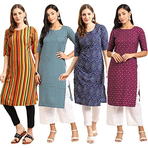 Image of Pinkmint Women's Crepe Digital Print Straight Kurta (Pack of 4)