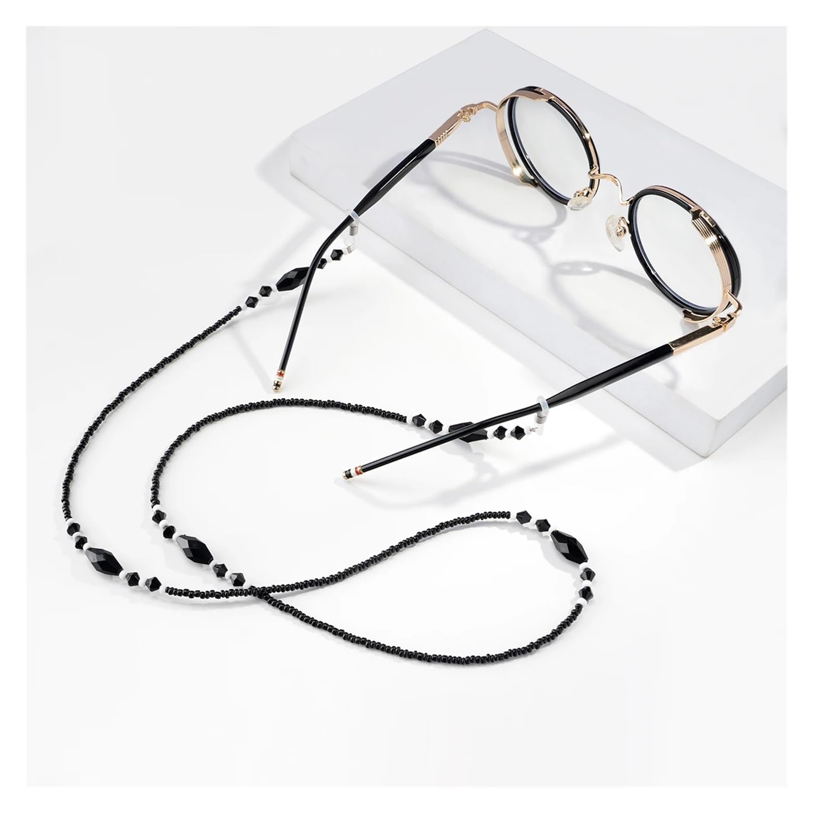 Lot de 12 chaînes de lunettes rétro noires anti-chute avec cordon anti-perlage