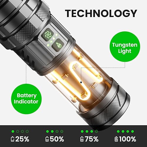 Miniatura 4 de Linternas de camping de alto lúmenes, linterna recargable, 11 modos, 5000 mAh, impermeable, potentes linternas LED tácticas con zoom para camping,