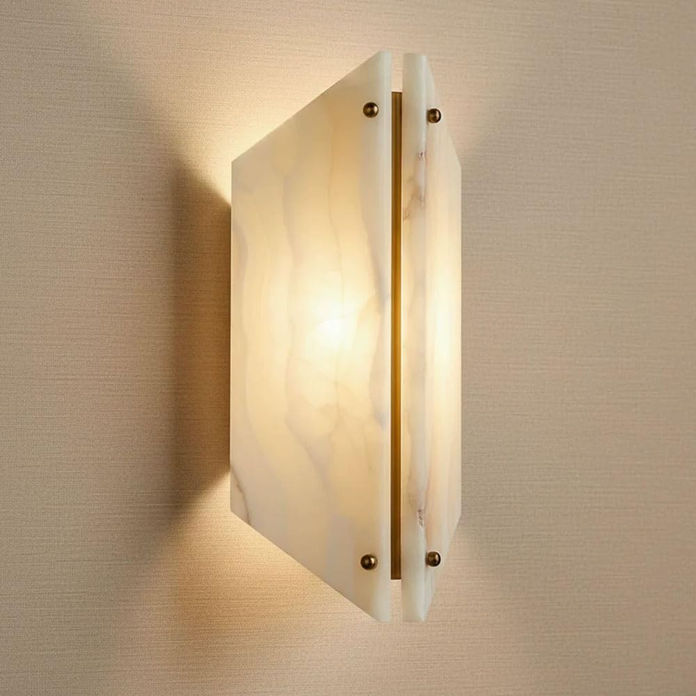 Guoguosm Multicolor Medieval Industrial Style Led Wall Lamp, 13.7In Natural Marble Wall Sconce, Indoor Wall Light, Dining Room Corridor Bedroom Wall Mounted Decorative Lighting Fixtures