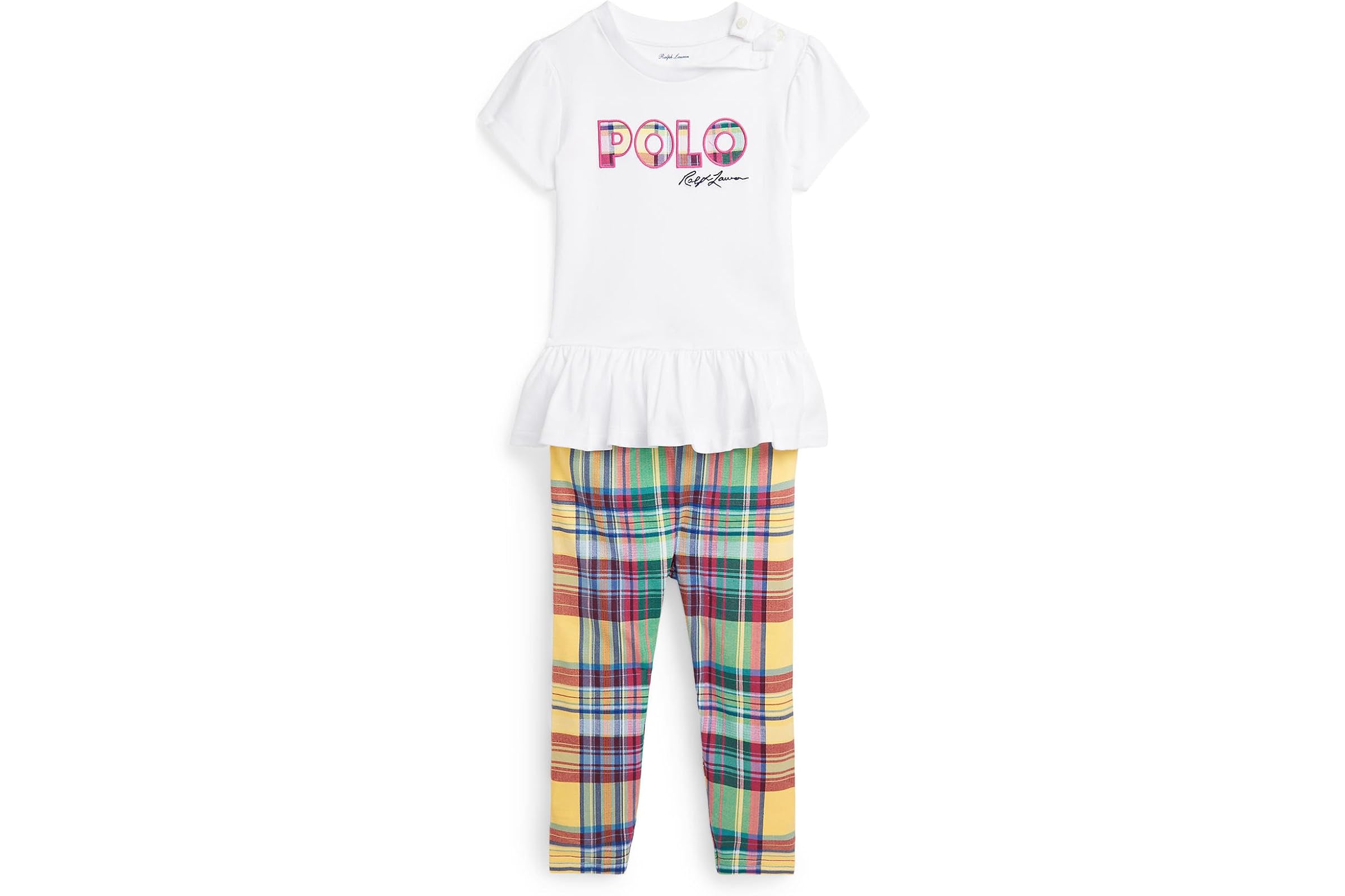 Polo Ralph Lauren Kids Logo Jersey Tee & Plaid Legging Set (Infant)
