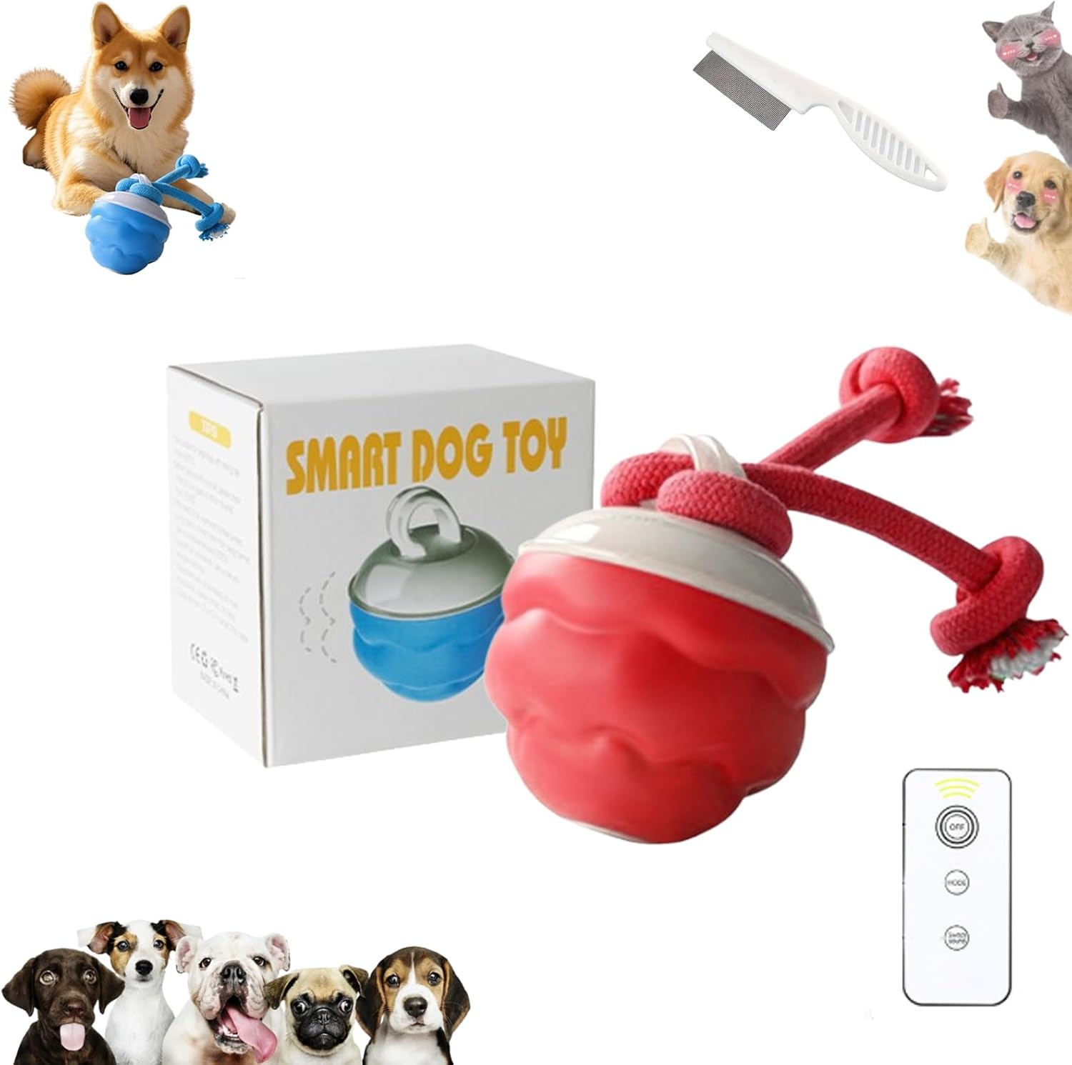 Yobensun Dog Toy, 2025 New Dog Interactive Toy, Dog Toys to Keep Them Busy, USB Rechargeable for Small Medium Dogs, New Remote Control for Easier Play with Your Dog (Remote Control Red)