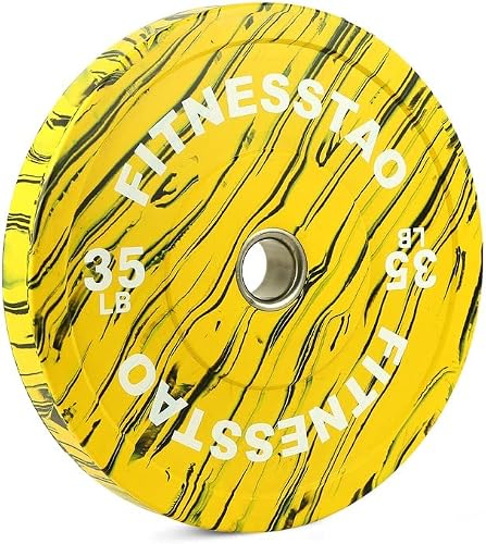 FITNESSTAO Olympic Bumper Plates, 10LB-45LB Rubber Weight Plates with 2" Stainless Steel Hub, Barbells Weight Plates for Weightlifting, Strength Training, Muscle Toning, Crossfit in Home & Gym 35LB-1