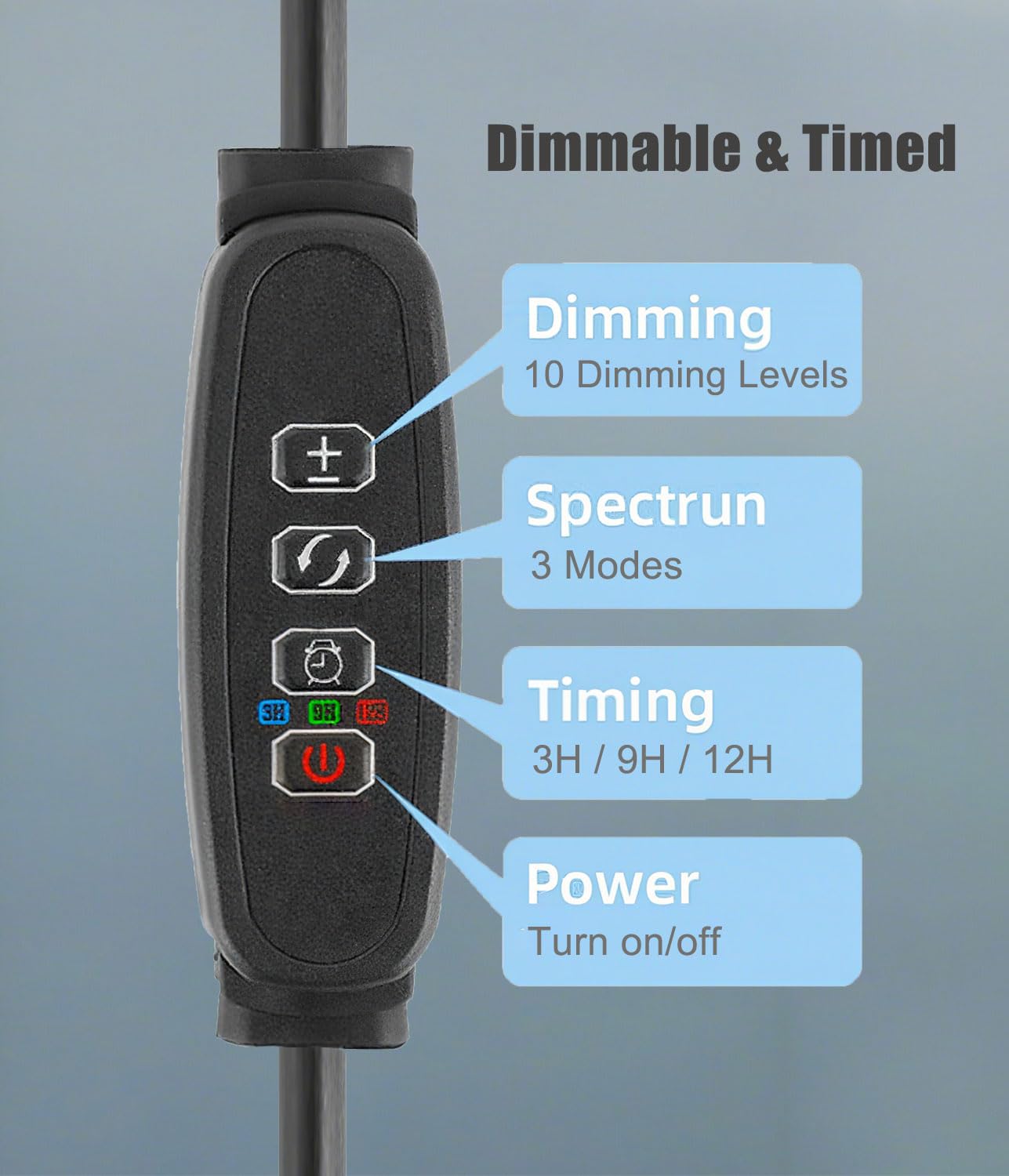 KINGYEENUO Luce a LED a spettro completo, dimmerabile e timer 3/9/12H, 105 perline LED per simulazione dell'ambiente naturale, sicuro per uccelli a gancio, kit di illuminazione combo