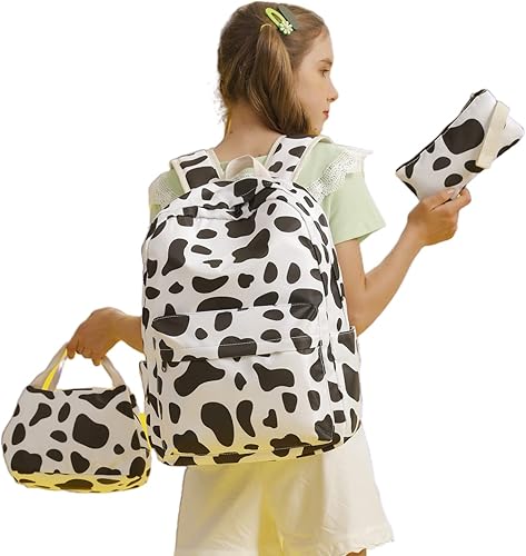 Miniatura 8 de Mochila escolar para niñas, mochila con lonchera, mochila para niños, primaria, primaria, bolsas escolares para adolescentes, Estampado de vaca,