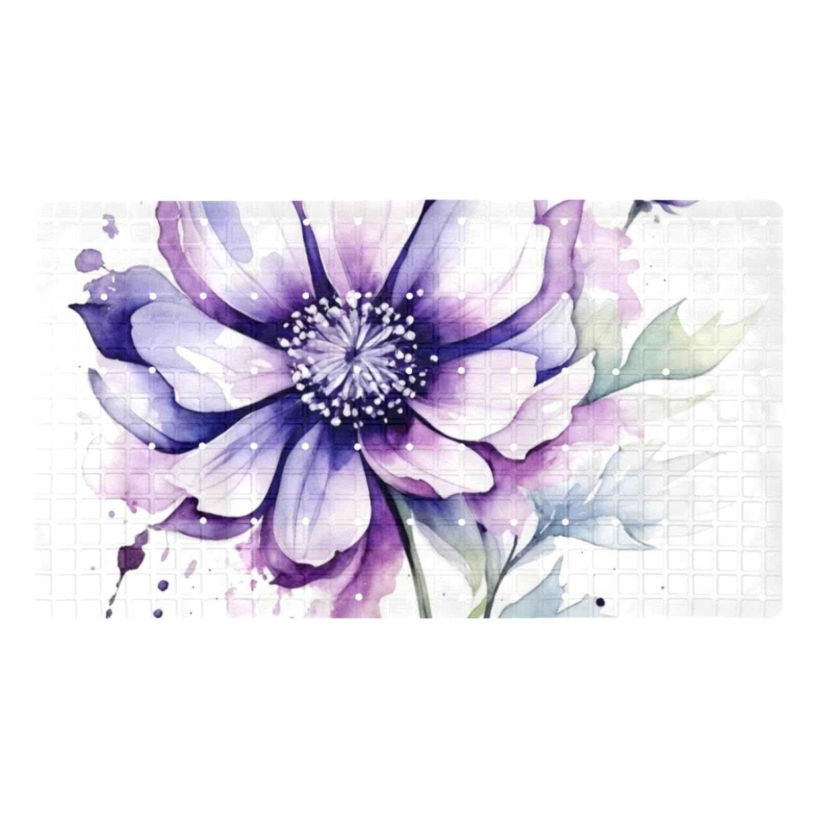 Tapis de bain de qualité supérieure - Antidérapant, facile à nettoyer et sans danger pour toute la famille - Imprimé floral violet