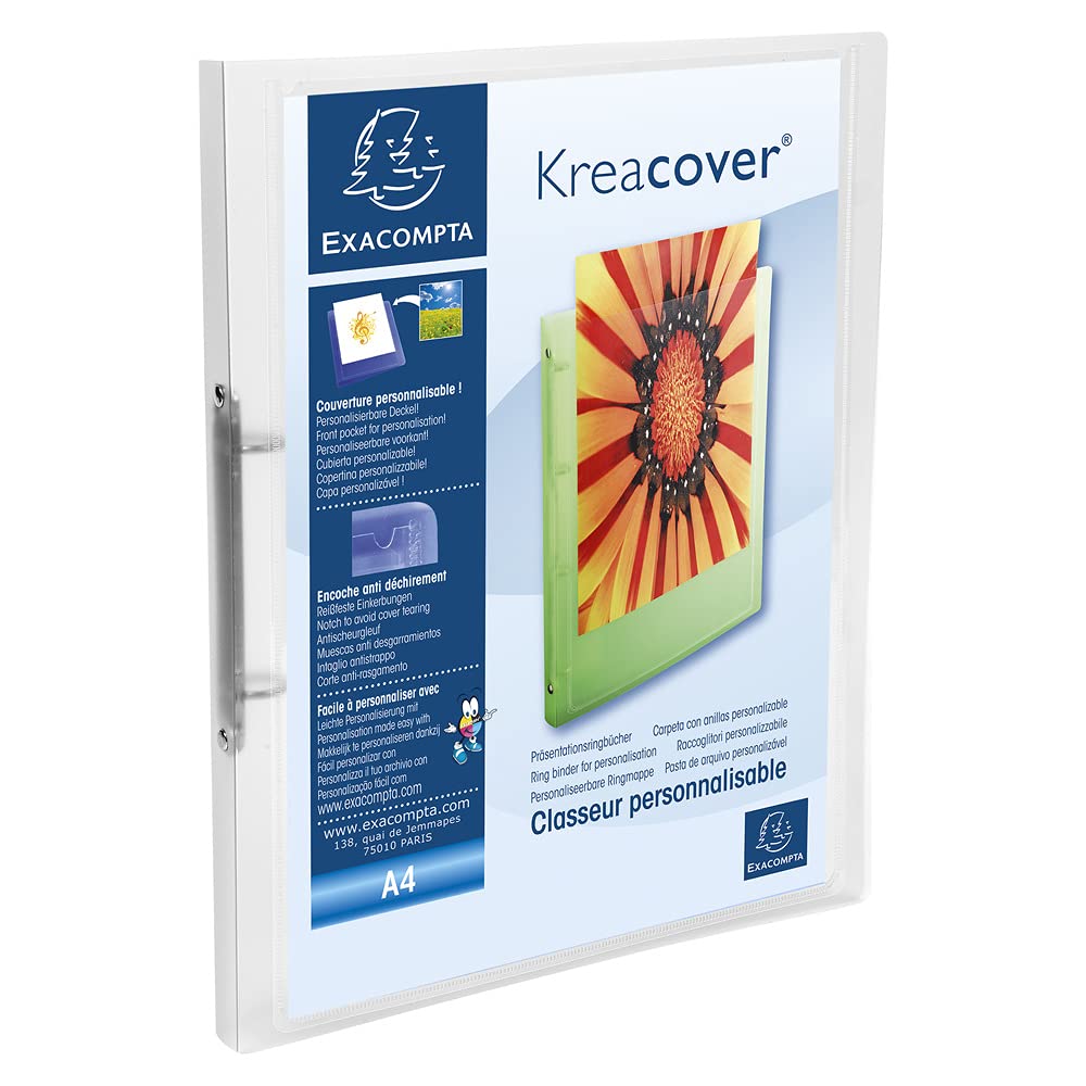 Exacompta - ref. 54960E - 1 customizable flexible PP binder with 1 pocket - 2 round rings, 15 mm diameter - External dimensions: 32 x 25 cm - A4 file format - Colour: colorless