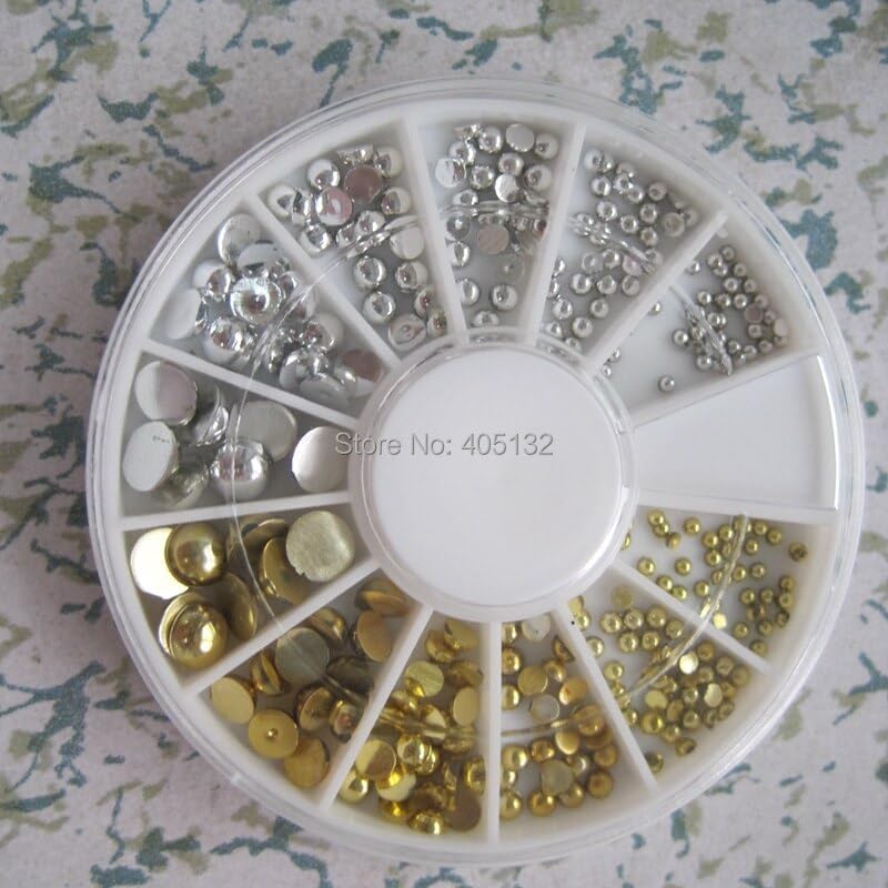 12wheels/lot OD-134 3D 6-Size Gold and Silver Pearl Decoration in Wheel Shiny Nail Decoration