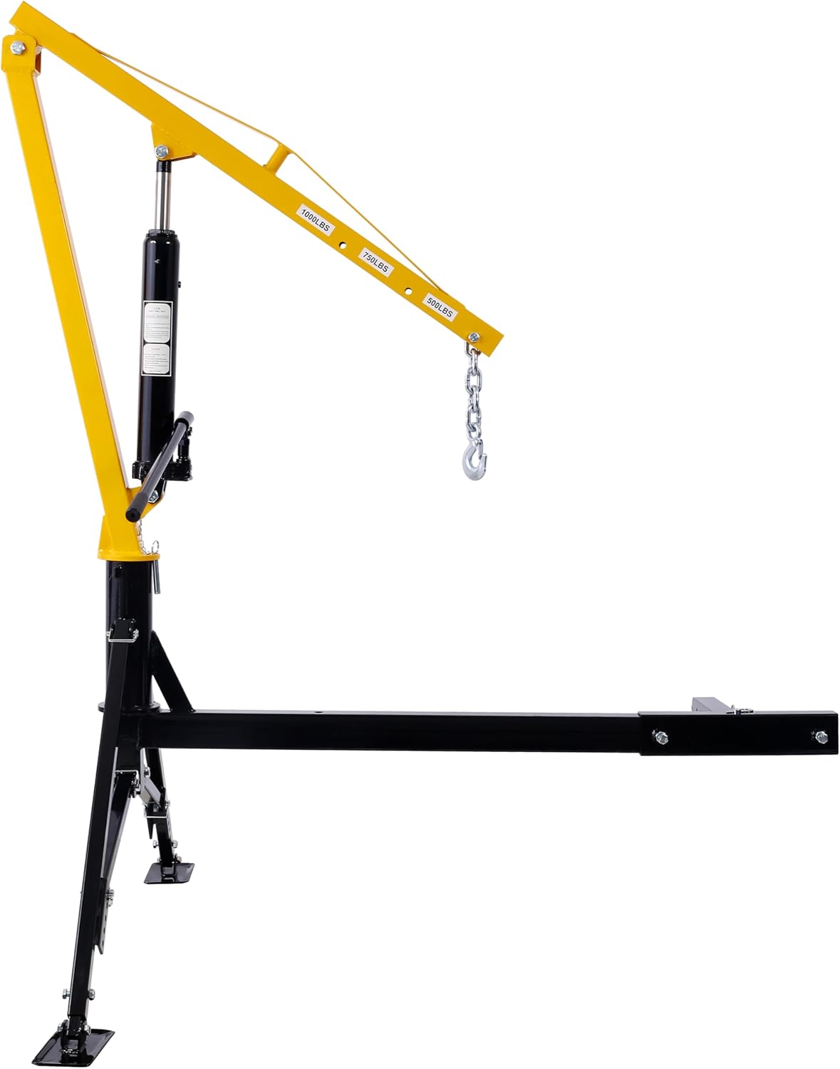 Receiver Hitch Mounted Hydraulic Pickup Truck Crane, 1000 lbs Capacity, 360° Swivel, Three Boom Capacities of 500 lbs, 750 lbs & 1000 lbs, for Lifting Goods in Factory