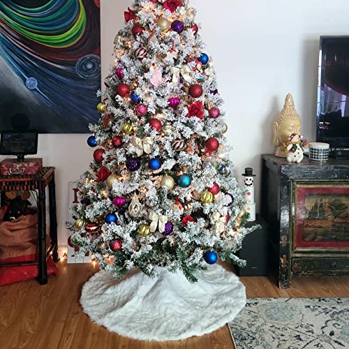 48 Inch Christmas Tree Skirt Faux Fur Christmas Decorations Holiday Tree Ornaments Tree Decoration For Christmas Home Party Holiday Decor, Snow White #TOP3