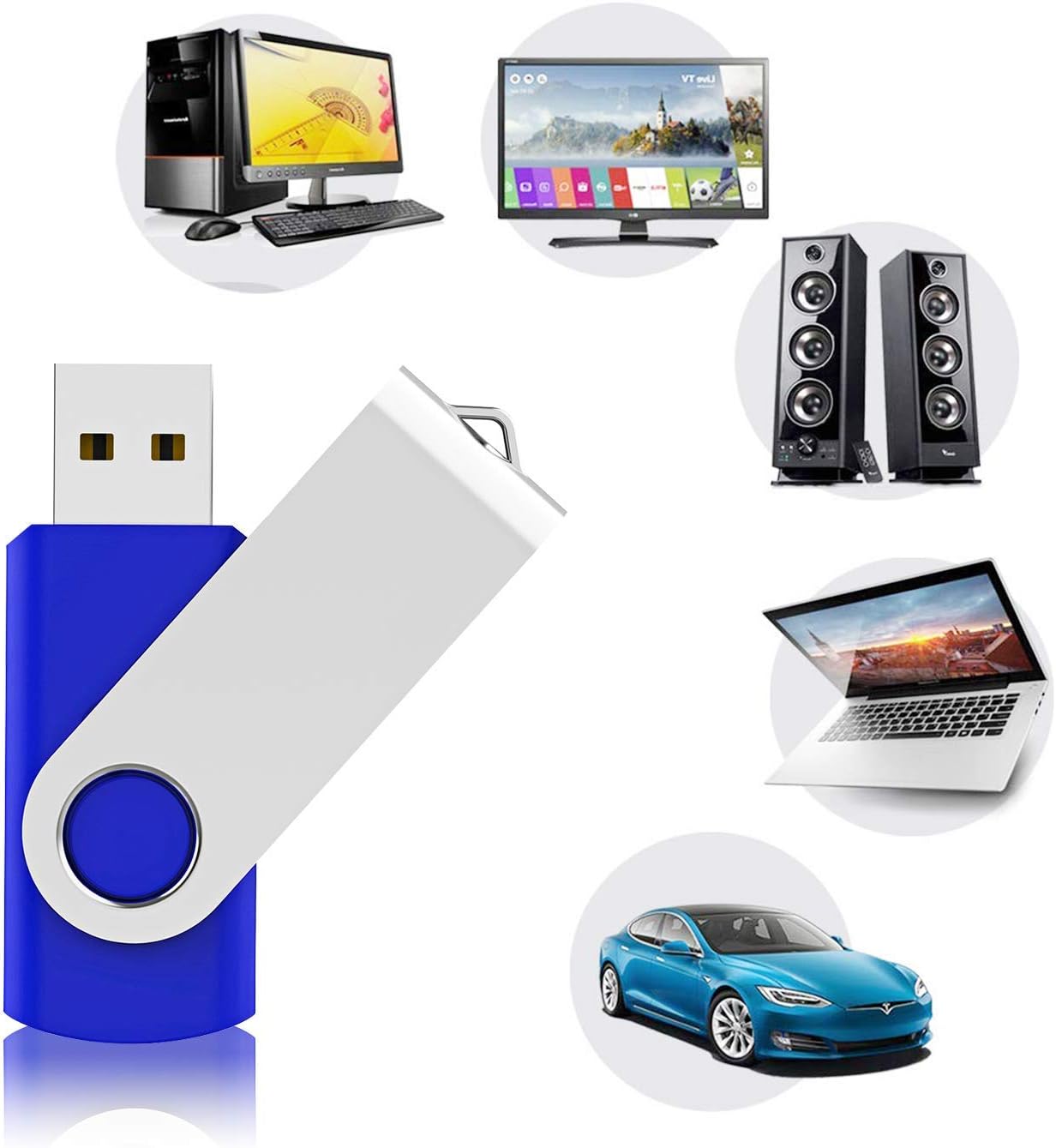 20 Pack 2GB Flash Drive Bulk USB Memory Stick Thumb Drive Bulk Swivel Design Blue