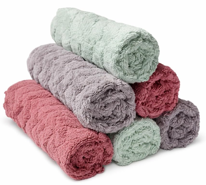 Premium Ultra Absorbent Super Soft 370 GSM Microfiber Face Towel Set of 6 (Softy Collection) – Quick Dry Lightweight – Rust, Bottle Green & Grey-image-2