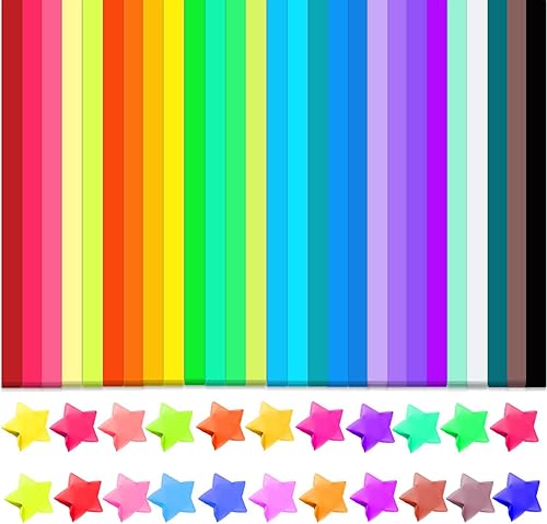 RYKOMO 4050 hojas de papel de origami de estrella, 27 colores surtidos, decoración de tiras de papel de estrella de doble cara, papel plegable de