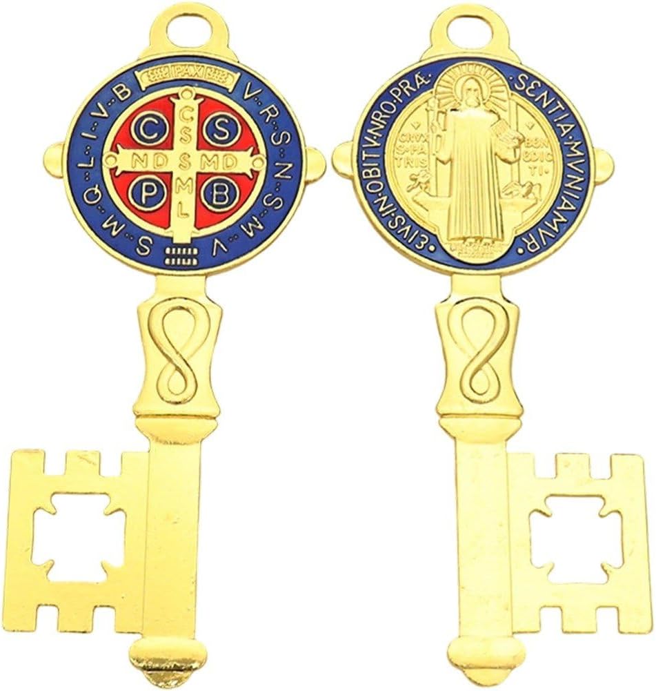 2pcs Saint Benedict Key Blessing Medalla De Benito Key Wall Pendant Vintage Wall Decoration for Catholic House Blessing Protection