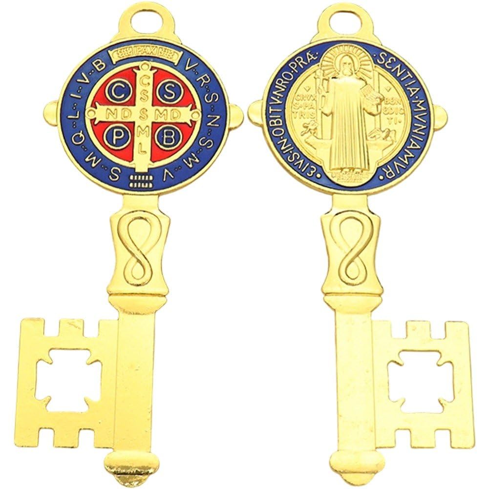 Luxylei 2 Pcs Saint Benedict Medals Key Blessing for Protection, Metal Medalla De Benito Key Wall Hanger Pendant for Home Door