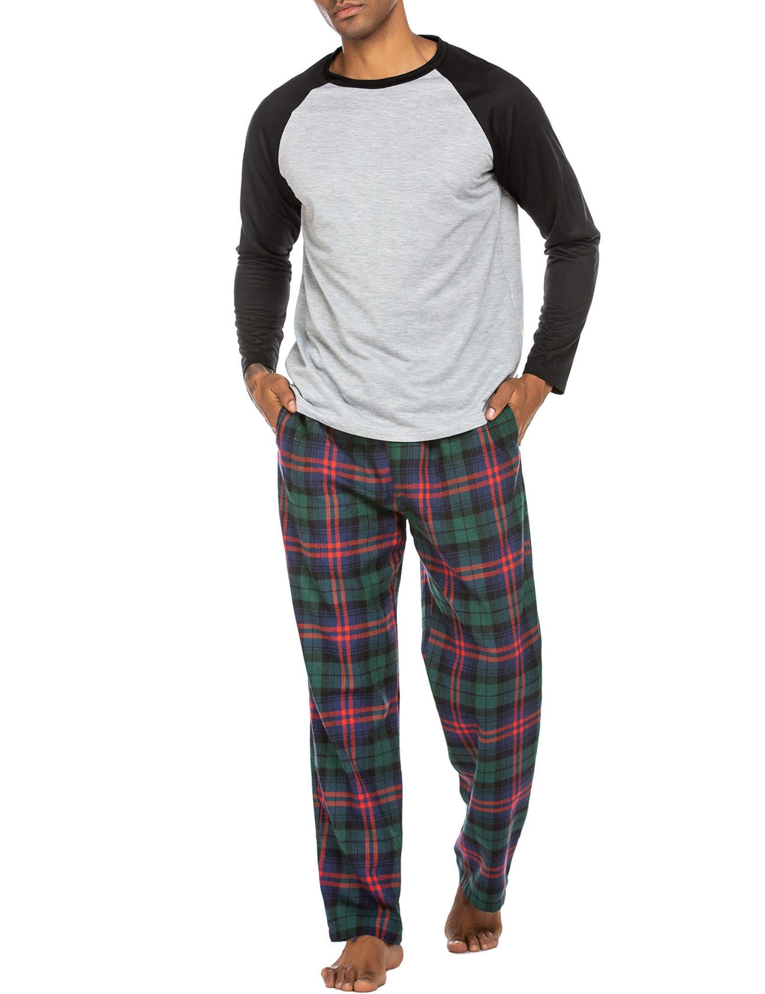 ADOME Pijama Hombre Conjunto de Pijamas Invierno Ropa de Dormir Manga Larga y Pantalones Larga Celosía, S-XXL