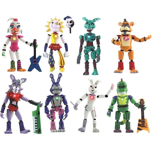 Fnaf 8Pcs Game-Inspired Action Figures Set: Security Breach Bonnie Bear, Sundrop, Moondrop - Movable Joints Toys Gifts #TOP6