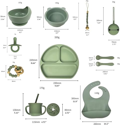 Miniatura 7 de Paquete de 14 suministros de destete LED para bebés, juego de alimentación de bebé de silicona, juego de platos y cuencos para niños, platos para