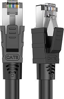 Qiuean Cat 8 Ethernet Cable 1.5ft, High Speed Internet Cable & LAN Cable, 40Gbps 2000Mhz RJ45 Shielded Patch Cord, Indoor&Outdoor Weatherproof S/FTP UV Resistant for PS5, PC, Router, Modem, Gaming