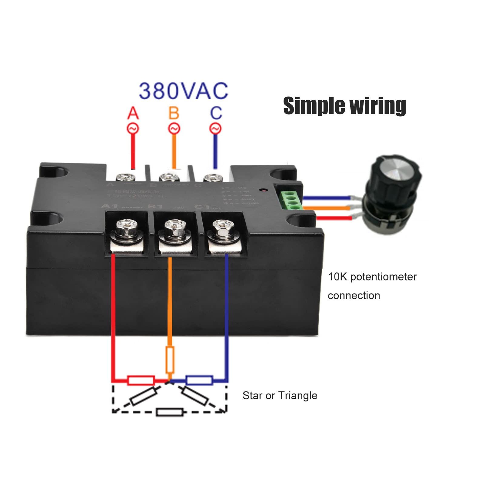 Regulador de estado sólido Equipo de control de voltaje de tiristor trifásico CA 380 V para temperatura y atenuación - Modelo TSR 80WA H - Circuito integrado de disparo y cambio (TSR-120WA-H sin
