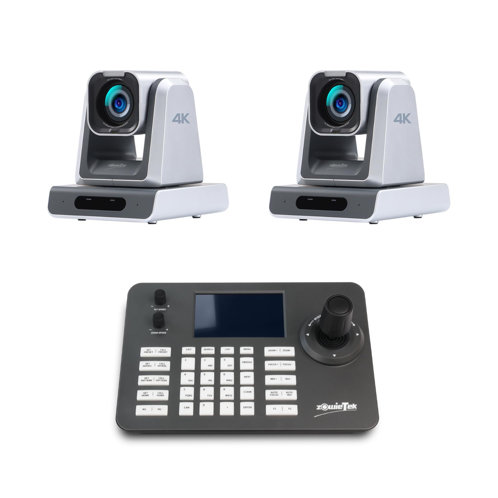 Zowietek PTZ Camera Controller PoE with 5 inch LCD Screen + Zowietek 4K NDI|HX3 PTZ Camera, 25X Optical Zoom, HDMI and SDI Output (2PCS)