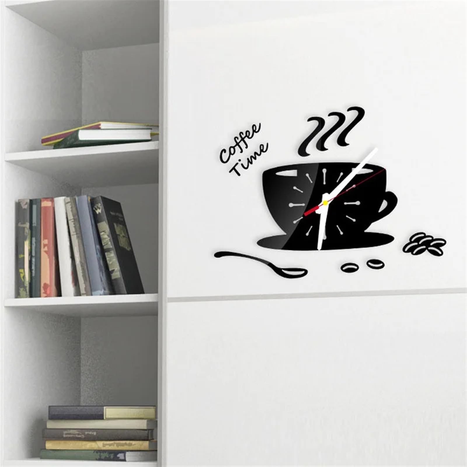 Horloge Murale créative Horloge Murale créative en Forme de Tasse à café, Autocollants Miroir 3D for décoration Murale de Cuisine et de Maison(Blue)