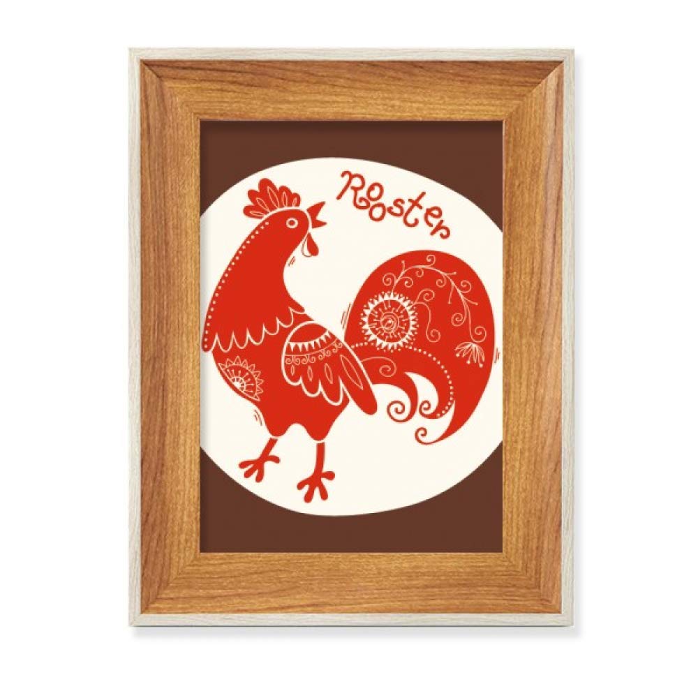 L'année du coq en peinture d'art avec cadre photo bois bureau