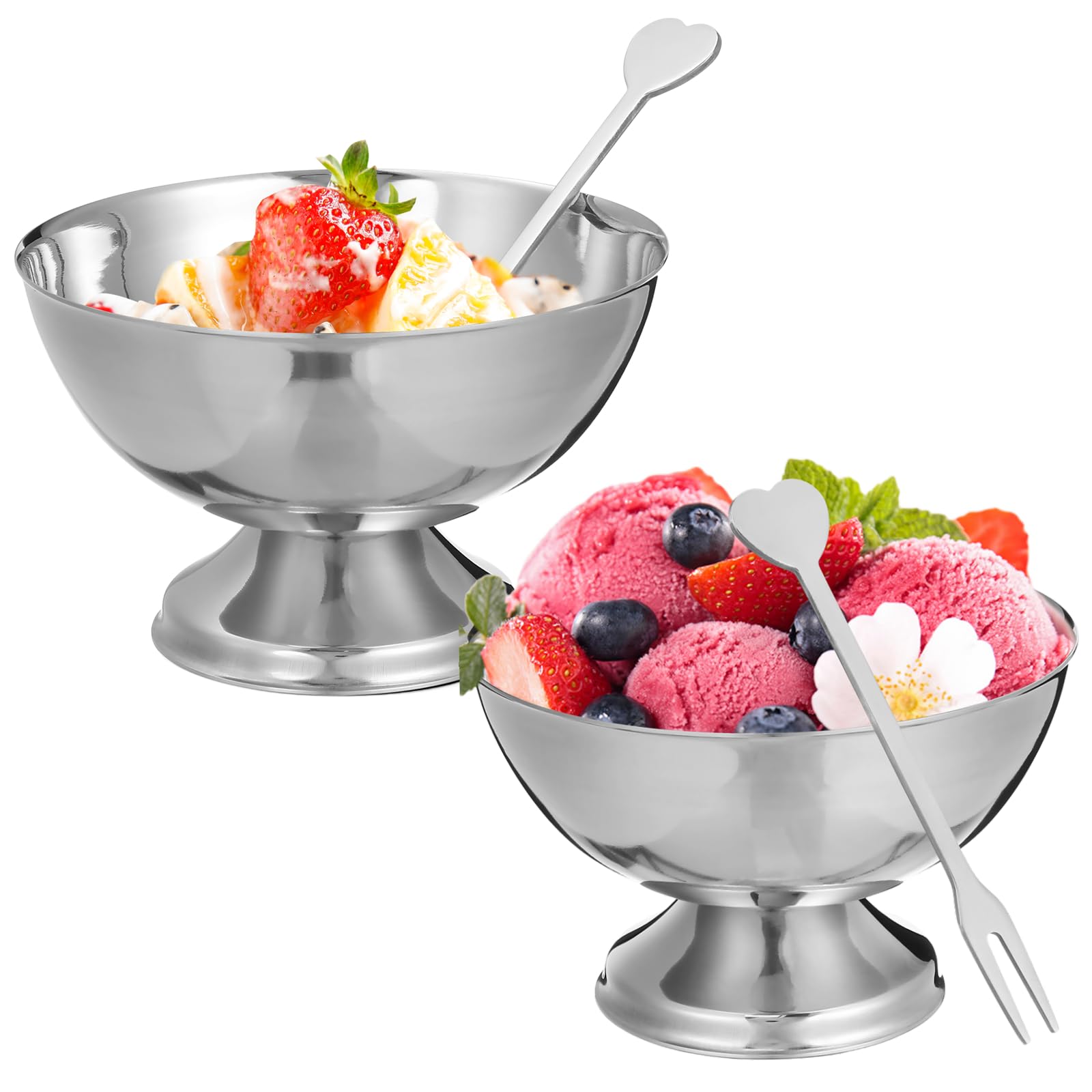 DOITOOL 2-Pack Stainless Steel Dessert Bowls - Footed Ice Cream & Sundae Cups, 10x10cm, For Fruit, Salad, Snacks - View #3