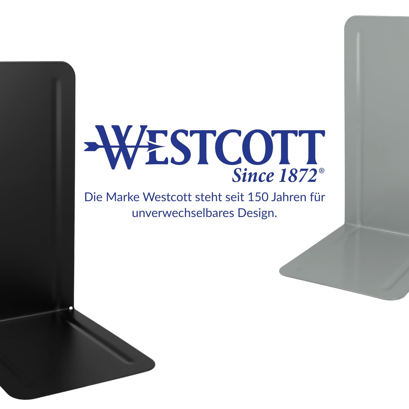 Westcott Szare podpórki na książki (2 sztuki) | metalowe 130 x 240 x 140 mm | stabilne uchwyty na książki lub segregatory | wytrzymały stojak na książki o grubości materiału 1 mm, do biura i