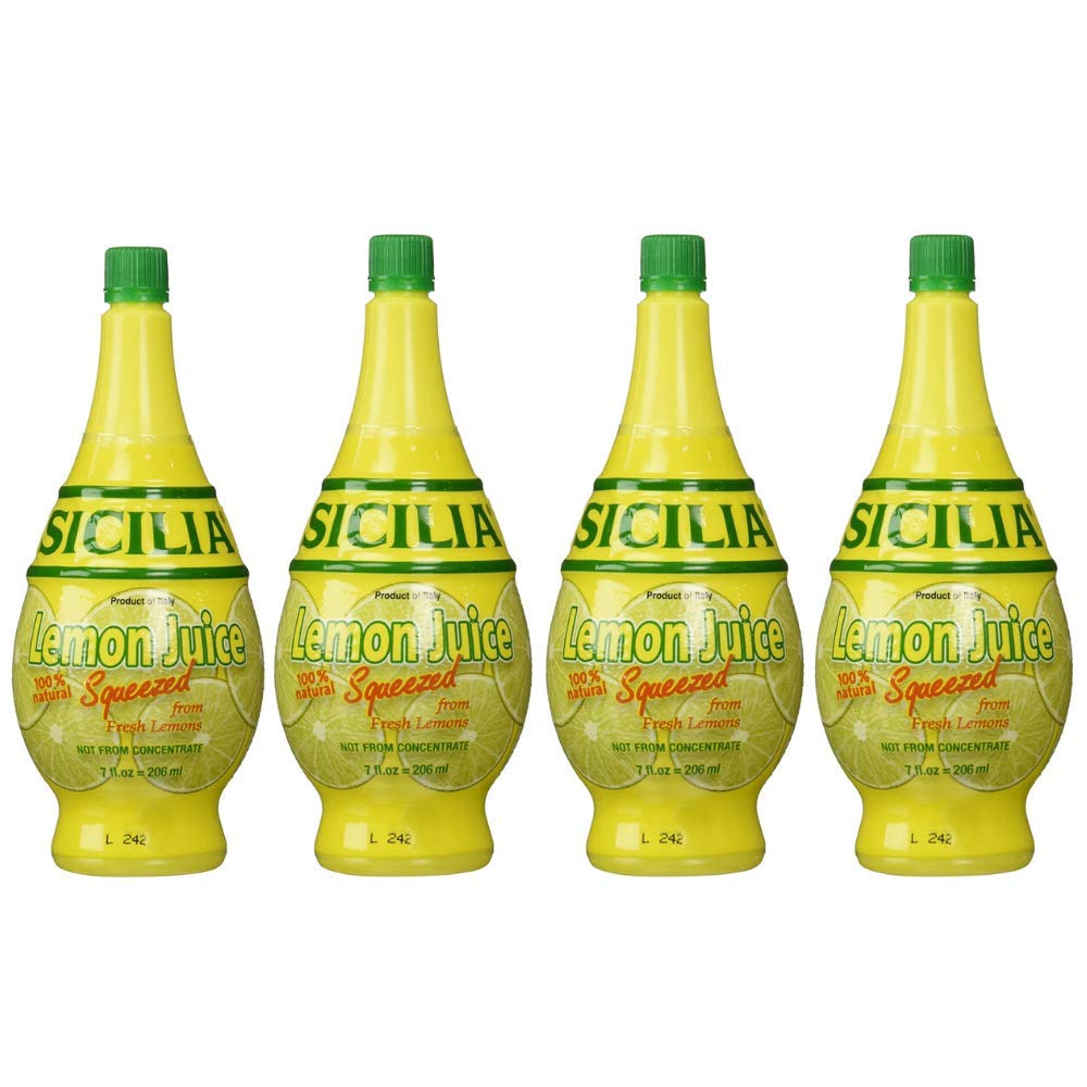 Sicilia 100% Organic Lemon Juice, Pure Non GMO Lemon Juice 7oz (Pack of 4)