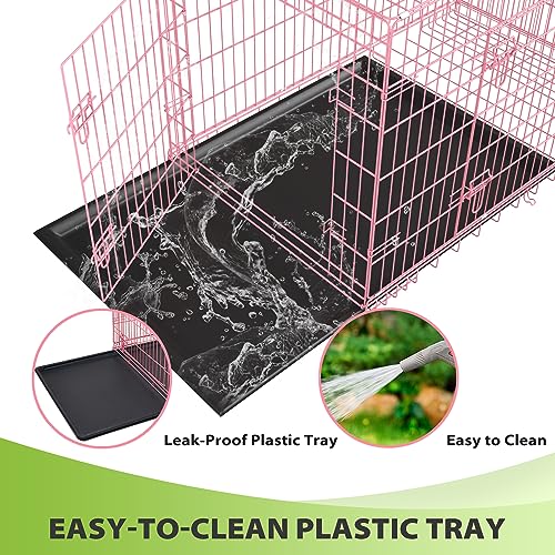 Image of BestPet | Dog Crate | 42 inch | Pink | Foldable Metal Kennel with Double Doors