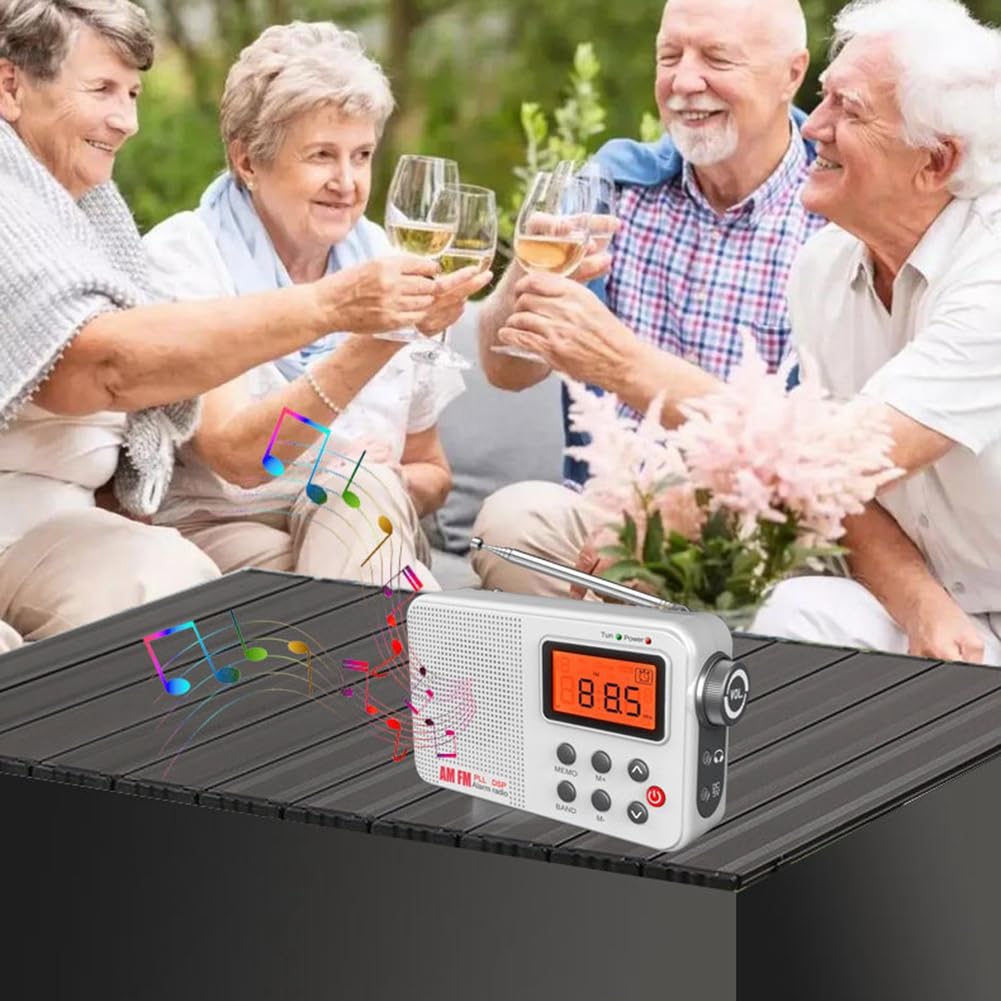 Radio Retro con Pilas/Enchufable, Receptor FM, Am y SW, Pantalla LCD, Reloj Despertador, Radio Multibanda.