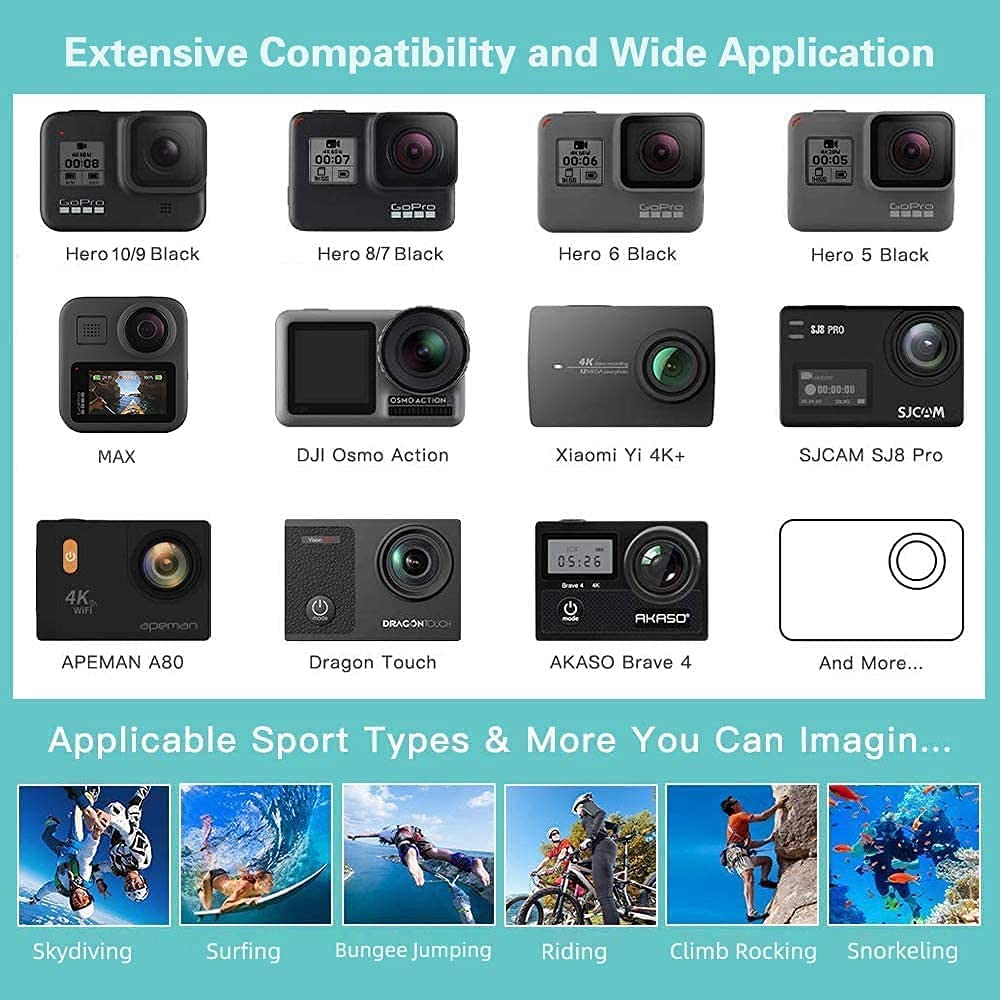 SKEIDO 50-In-1 Outdoor Sports Action Camera Accessories Kit compatible with GoPro HERO 9 Black (2020), HERO 8 Black,Gopro MAX, Hero 9 8 7 6 5 4 3+, Session 5, SJCAM, Sony Action Camera
