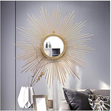 Sunburst wall mirror, large round metal Starburst decorative wall mirror, dining room, living room, hallway veranda decorative hanging mirrors,60cm [Energy Class A]