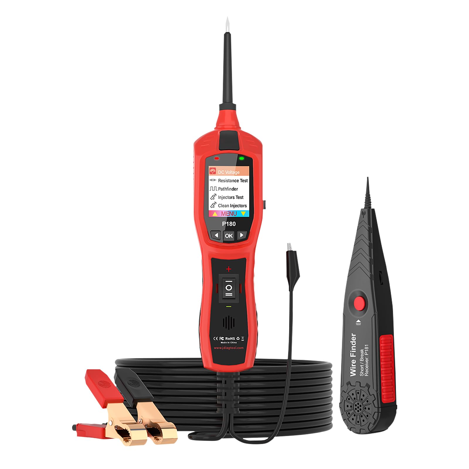 P180 Automotive Circuit Tester, Multi-Function Car Electrical System Diagnostic Tool for 6-30V Voltage, Resistance, Short Circuit & Fuel Injector Testing